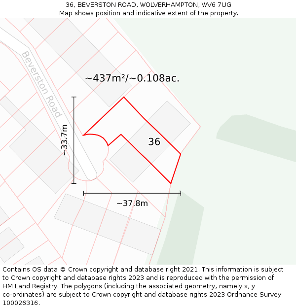 36, BEVERSTON ROAD, WOLVERHAMPTON, WV6 7UG: Plot and title map
