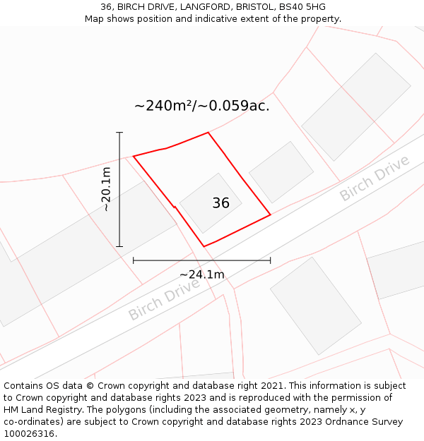 36, BIRCH DRIVE, LANGFORD, BRISTOL, BS40 5HG: Plot and title map