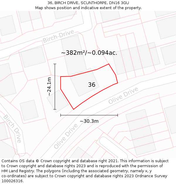 36, BIRCH DRIVE, SCUNTHORPE, DN16 3GU: Plot and title map