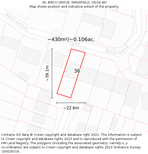 36, BIRCH GROVE, MANSFIELD, NG18 4JH: Plot and title map
