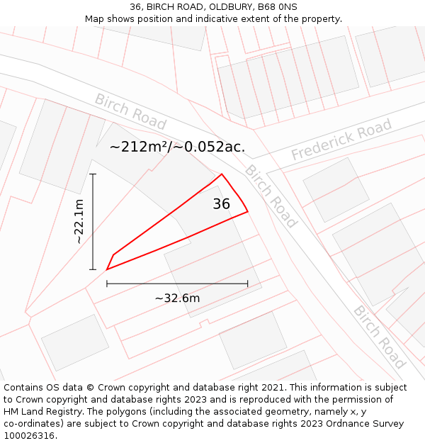 36, BIRCH ROAD, OLDBURY, B68 0NS: Plot and title map