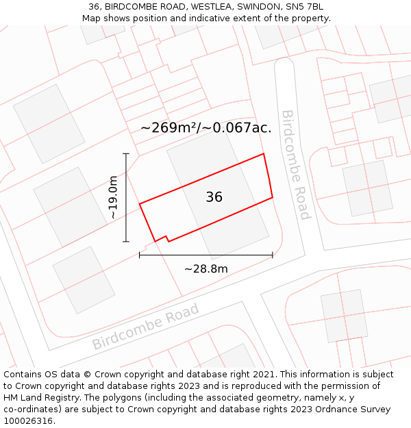 36, BIRDCOMBE ROAD, WESTLEA, SWINDON, SN5 7BL: Plot and title map