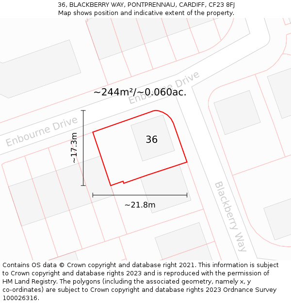 36, BLACKBERRY WAY, PONTPRENNAU, CARDIFF, CF23 8FJ: Plot and title map