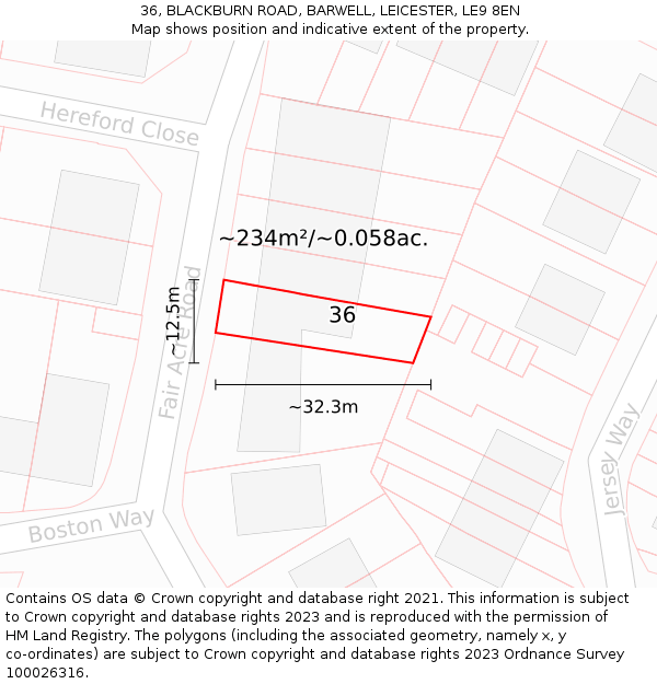 36, BLACKBURN ROAD, BARWELL, LEICESTER, LE9 8EN: Plot and title map