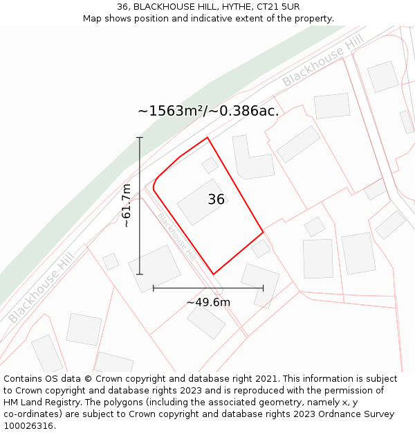 36, BLACKHOUSE HILL, HYTHE, CT21 5UR: Plot and title map