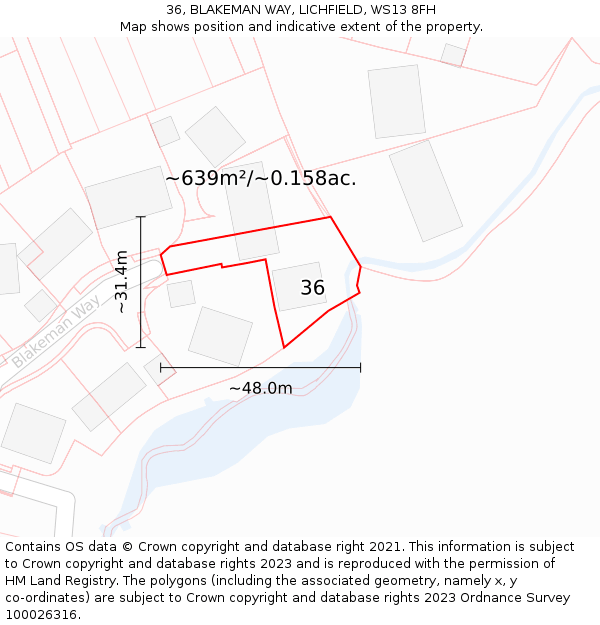 36, BLAKEMAN WAY, LICHFIELD, WS13 8FH: Plot and title map