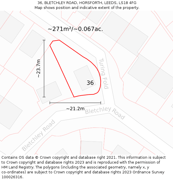 36, BLETCHLEY ROAD, HORSFORTH, LEEDS, LS18 4FG: Plot and title map