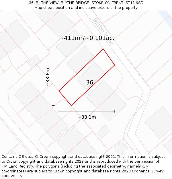 36, BLITHE VIEW, BLYTHE BRIDGE, STOKE-ON-TRENT, ST11 9SD: Plot and title map