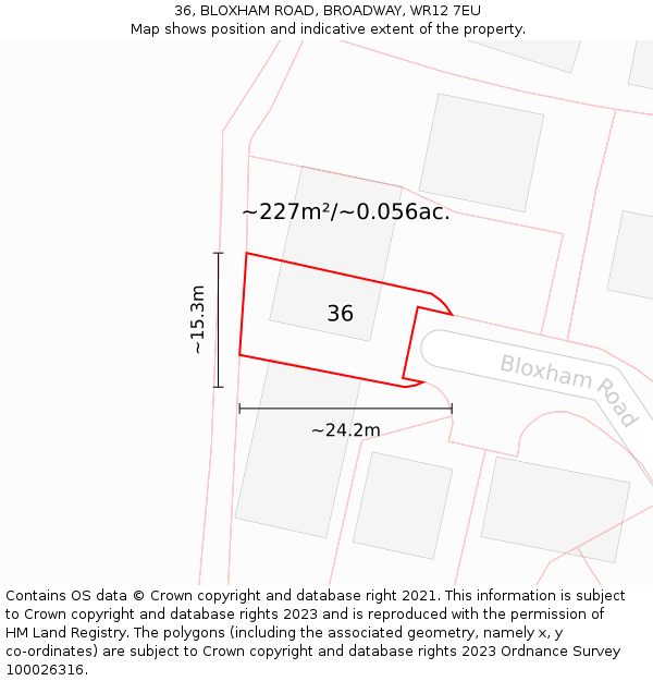 36, BLOXHAM ROAD, BROADWAY, WR12 7EU: Plot and title map