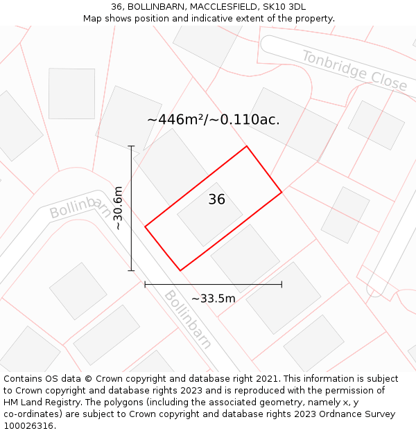 36, BOLLINBARN, MACCLESFIELD, SK10 3DL: Plot and title map