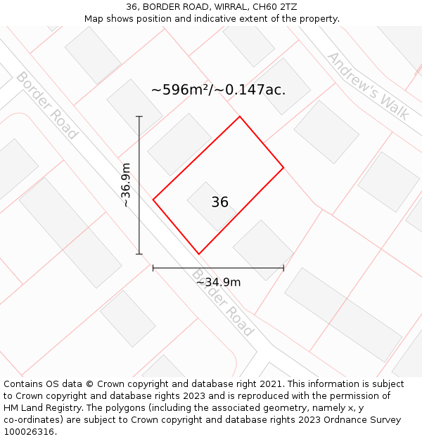 36, BORDER ROAD, WIRRAL, CH60 2TZ: Plot and title map