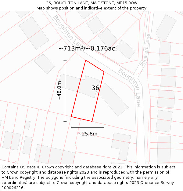 36, BOUGHTON LANE, MAIDSTONE, ME15 9QW: Plot and title map