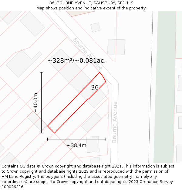 36, BOURNE AVENUE, SALISBURY, SP1 1LS: Plot and title map