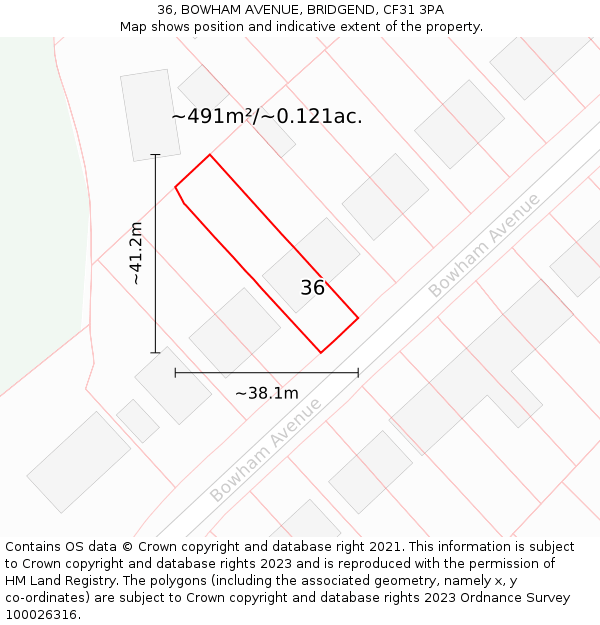 36, BOWHAM AVENUE, BRIDGEND, CF31 3PA: Plot and title map