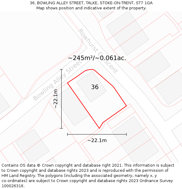 36, BOWLING ALLEY STREET, TALKE, STOKE-ON-TRENT, ST7 1GA: Plot and title map