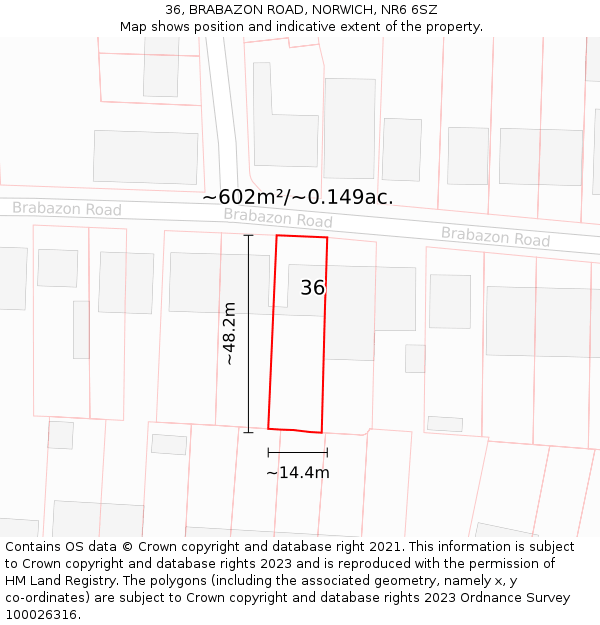 36, BRABAZON ROAD, NORWICH, NR6 6SZ: Plot and title map