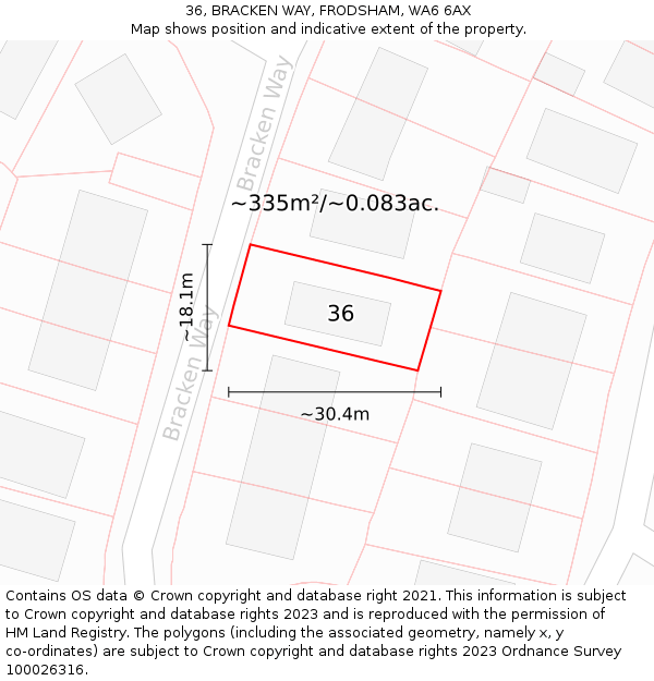 36, BRACKEN WAY, FRODSHAM, WA6 6AX: Plot and title map