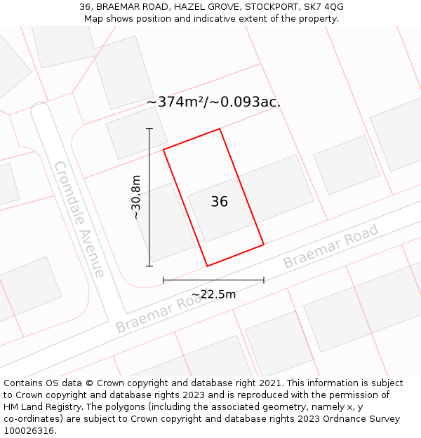 36, BRAEMAR ROAD, HAZEL GROVE, STOCKPORT, SK7 4QG: Plot and title map