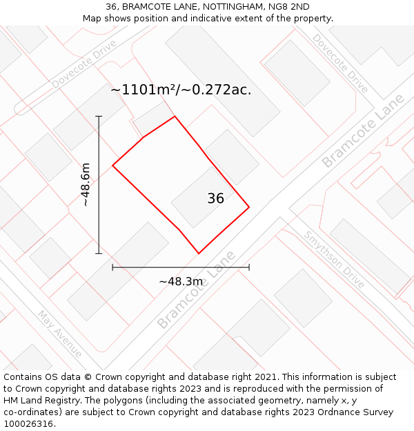 36, BRAMCOTE LANE, NOTTINGHAM, NG8 2ND: Plot and title map