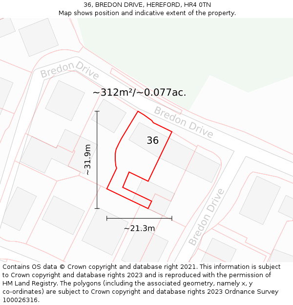 36, BREDON DRIVE, HEREFORD, HR4 0TN: Plot and title map