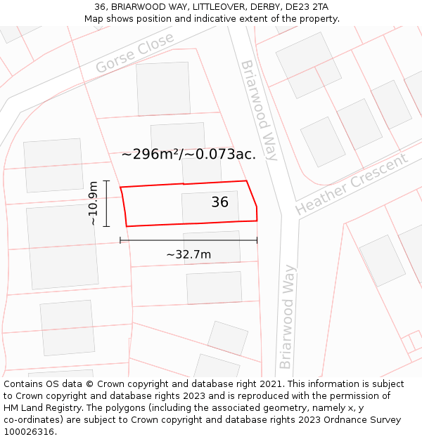 36, BRIARWOOD WAY, LITTLEOVER, DERBY, DE23 2TA: Plot and title map