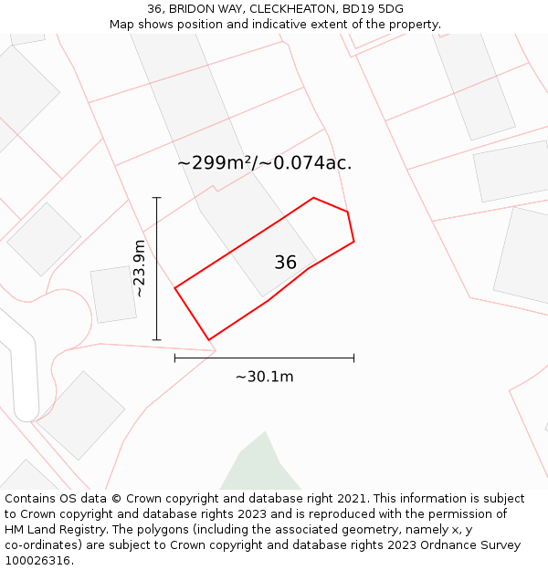 36, BRIDON WAY, CLECKHEATON, BD19 5DG: Plot and title map