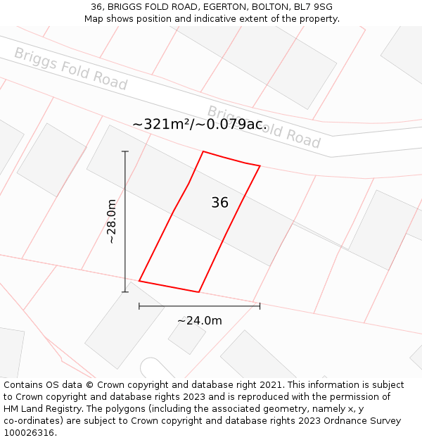 36, BRIGGS FOLD ROAD, EGERTON, BOLTON, BL7 9SG: Plot and title map