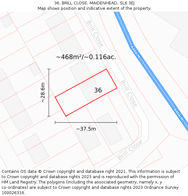 36, BRILL CLOSE, MAIDENHEAD, SL6 3EJ: Plot and title map