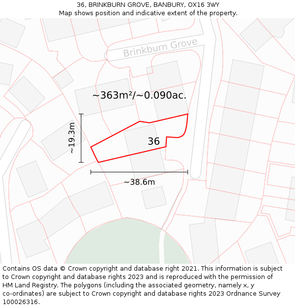 36, BRINKBURN GROVE, BANBURY, OX16 3WY: Plot and title map