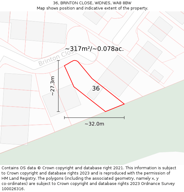 36, BRINTON CLOSE, WIDNES, WA8 8BW: Plot and title map