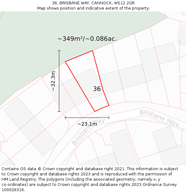 36, BRISBANE WAY, CANNOCK, WS12 2GR: Plot and title map