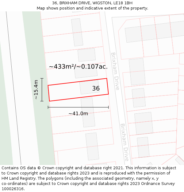 36, BRIXHAM DRIVE, WIGSTON, LE18 1BH: Plot and title map