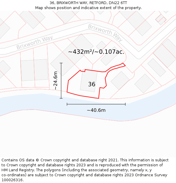 36, BRIXWORTH WAY, RETFORD, DN22 6TT: Plot and title map