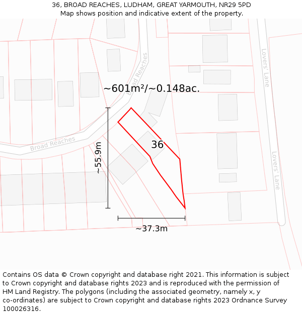 36, BROAD REACHES, LUDHAM, GREAT YARMOUTH, NR29 5PD: Plot and title map