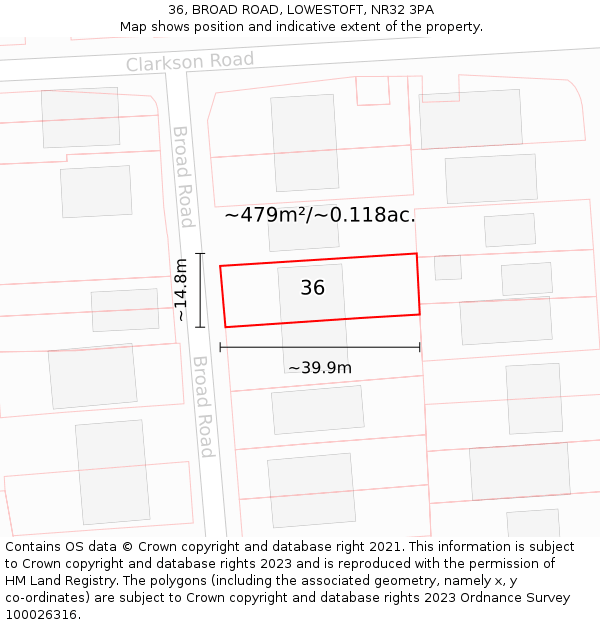36, BROAD ROAD, LOWESTOFT, NR32 3PA: Plot and title map