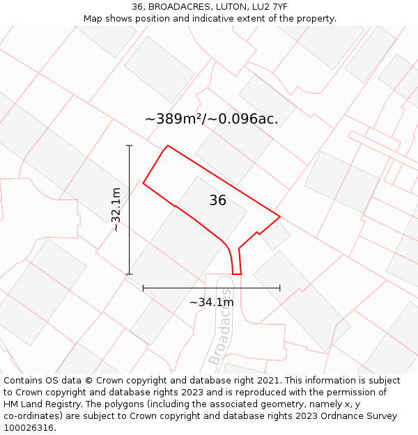 36, BROADACRES, LUTON, LU2 7YF: Plot and title map