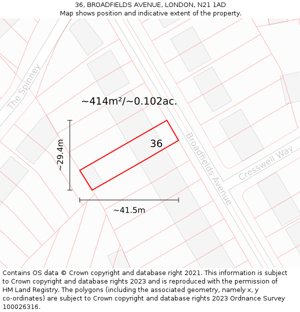 36, BROADFIELDS AVENUE, LONDON, N21 1AD: Plot and title map