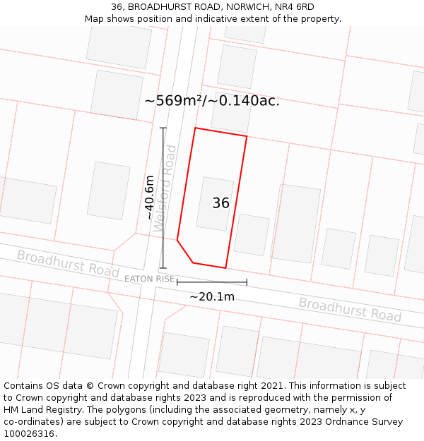 36, BROADHURST ROAD, NORWICH, NR4 6RD: Plot and title map