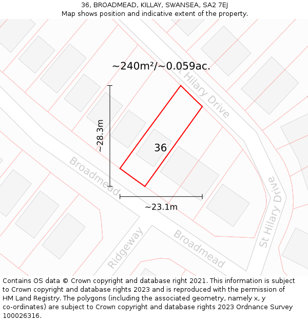 36, BROADMEAD, KILLAY, SWANSEA, SA2 7EJ: Plot and title map