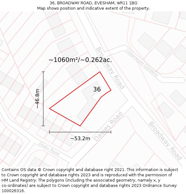 36, BROADWAY ROAD, EVESHAM, WR11 1BG: Plot and title map