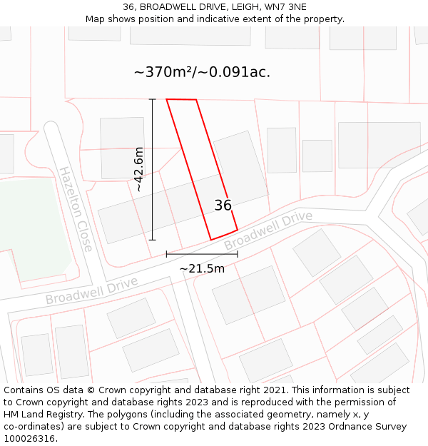 36, BROADWELL DRIVE, LEIGH, WN7 3NE: Plot and title map