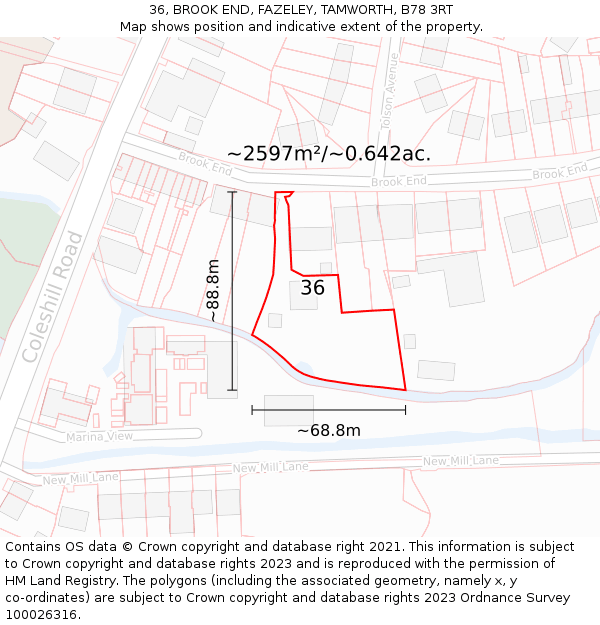 36, BROOK END, FAZELEY, TAMWORTH, B78 3RT: Plot and title map
