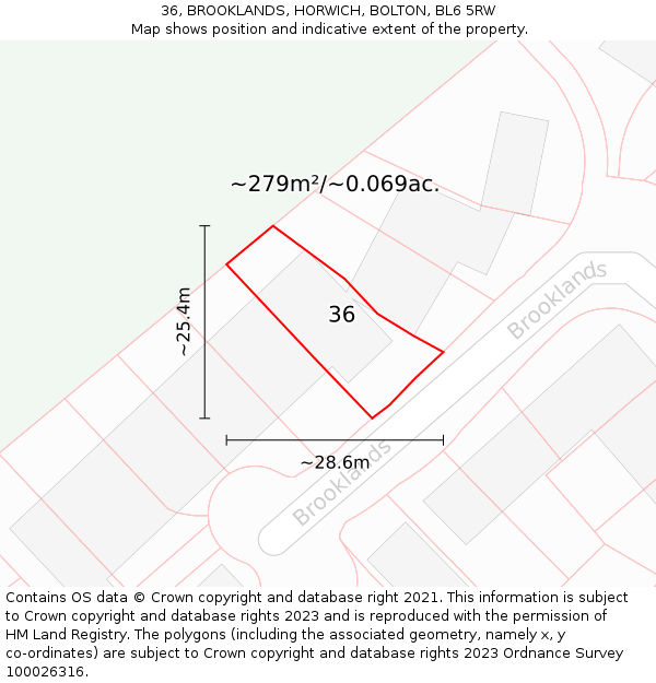 36, BROOKLANDS, HORWICH, BOLTON, BL6 5RW: Plot and title map