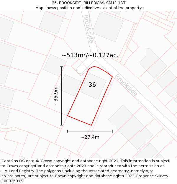 36, BROOKSIDE, BILLERICAY, CM11 1DT: Plot and title map