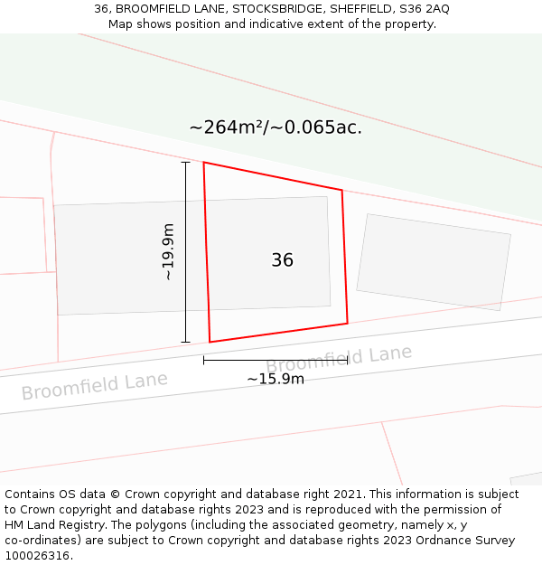 36, BROOMFIELD LANE, STOCKSBRIDGE, SHEFFIELD, S36 2AQ: Plot and title map