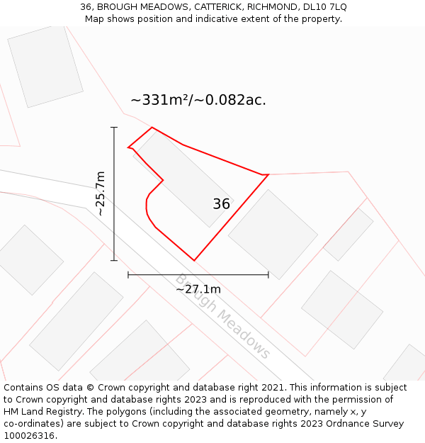 36, BROUGH MEADOWS, CATTERICK, RICHMOND, DL10 7LQ: Plot and title map