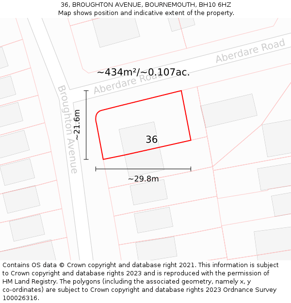 36, BROUGHTON AVENUE, BOURNEMOUTH, BH10 6HZ: Plot and title map