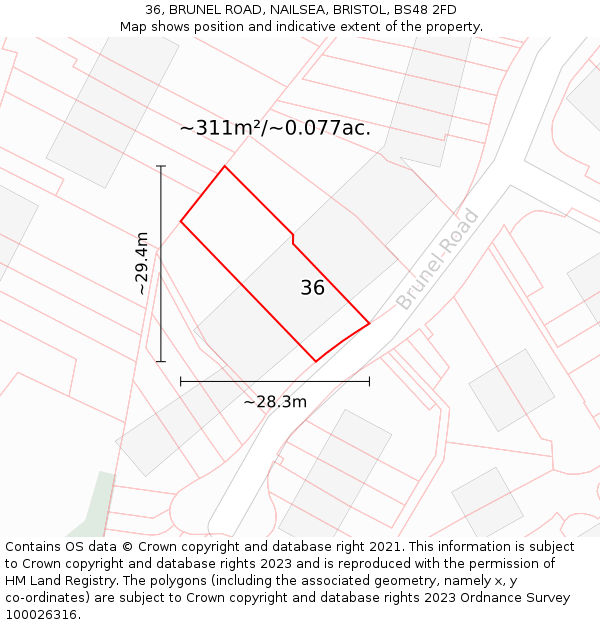 36, BRUNEL ROAD, NAILSEA, BRISTOL, BS48 2FD: Plot and title map