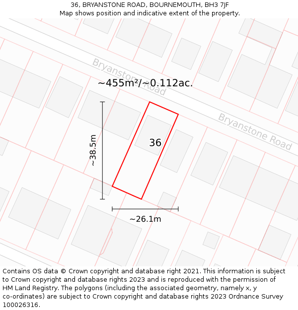 36, BRYANSTONE ROAD, BOURNEMOUTH, BH3 7JF: Plot and title map