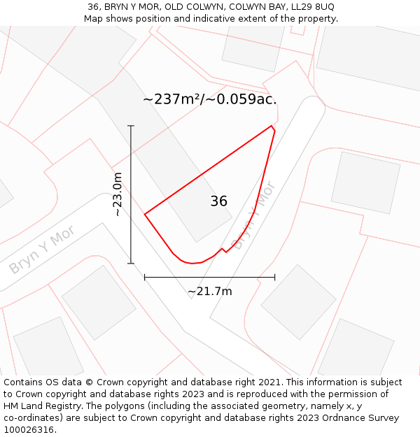 36, BRYN Y MOR, OLD COLWYN, COLWYN BAY, LL29 8UQ: Plot and title map